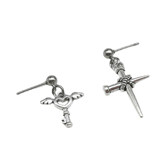 Wholesale Earring Alloy Sweet Cool Cross Angel Titanium Steel Earrings MOQ≥2 JDC-ES-MAON005