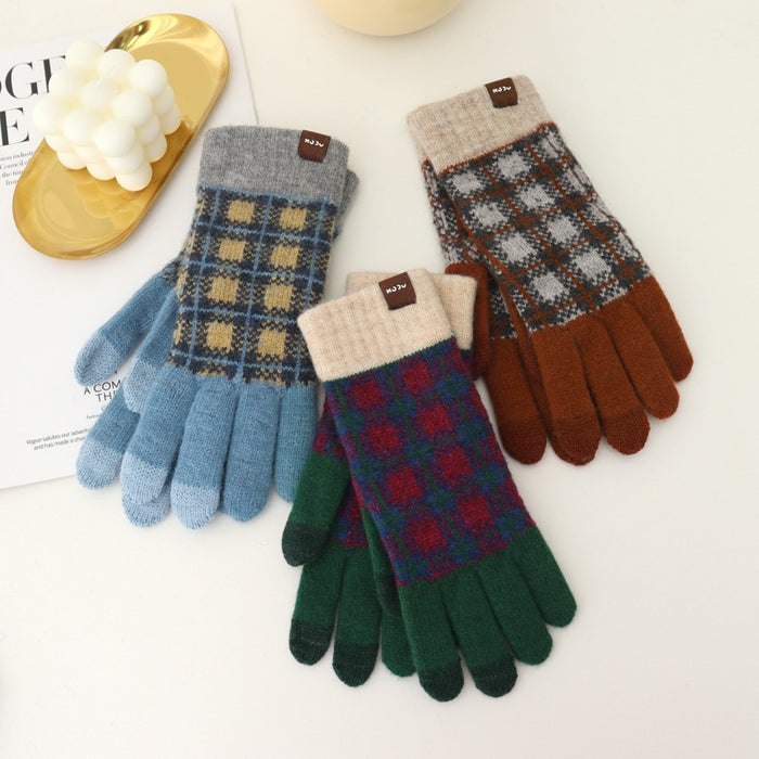 Wholesale Gloves Acrylic Thermal Check Knit Touch Screen JDC-GS-YanD007
