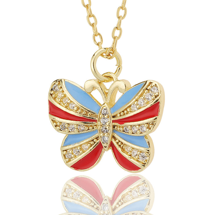 Wholesale Jewelry Drop Oil Painted Butterfly Pendant Necklace JDC-NE-HX022