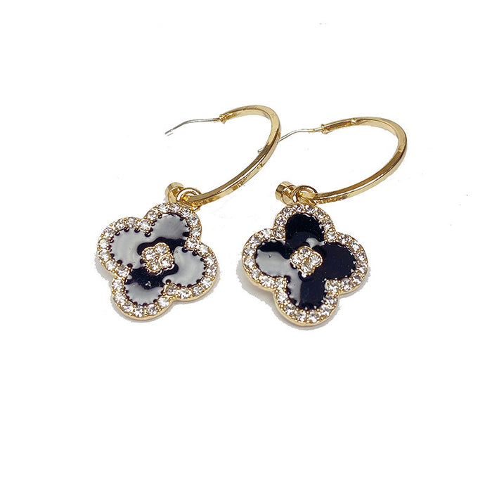 Wholesale Earrings Alloy Clover Rhinestones MOQ≥3 JDC-ES-hanyi007