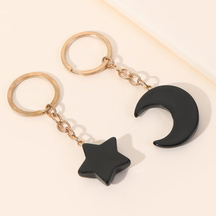Wholesale Key Chain Acrylic Gold Powder Black Pentagram Moon Pendant MOQ≥2 JDC-KC-RRui005
