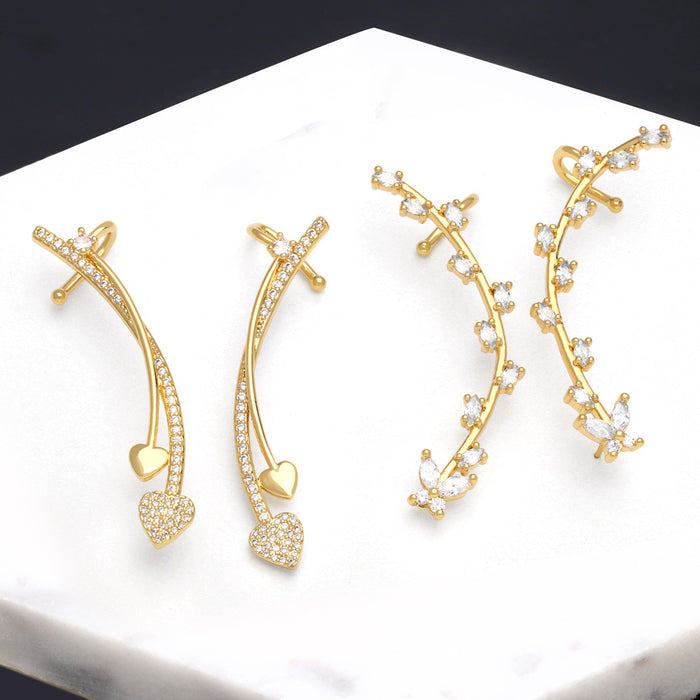 Wholesale Earrings Copper Plated 18K Gold Zirconia Ear Clips Heart Shape JDC-PREMAS-ES-015