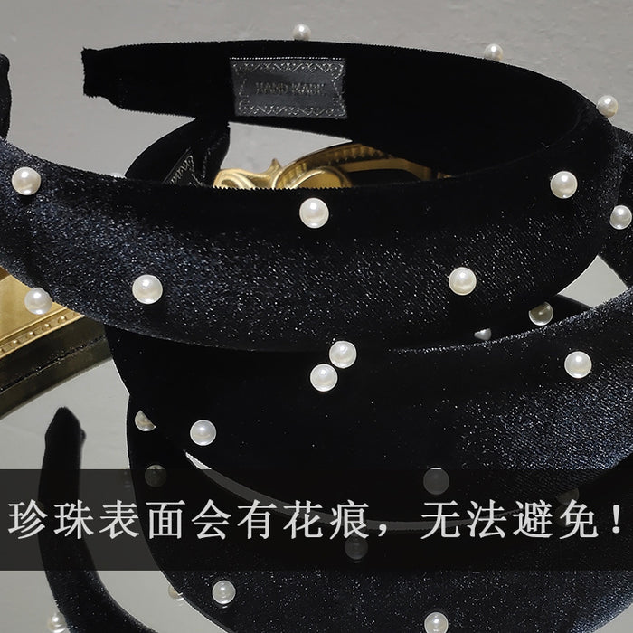 Wholesale Headband Black Velvet Pearl Face Small JDC-HD-TOC014