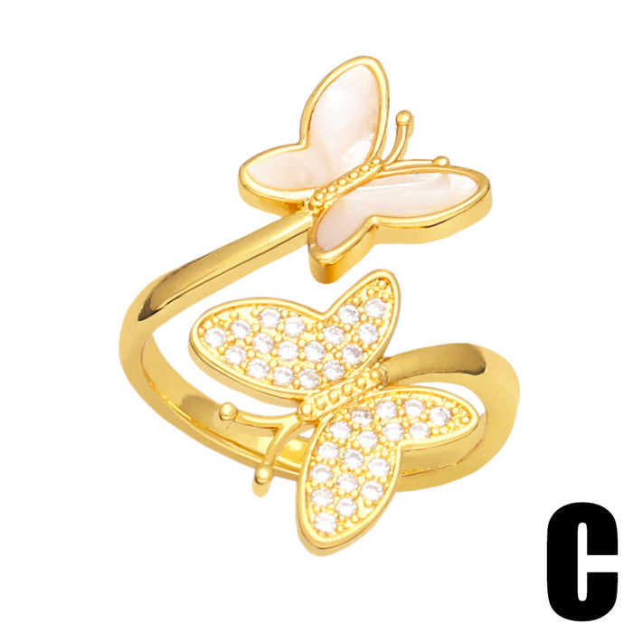Wholesale Ring Copper Plated 18K Gold Zircon Color Butterfly Adjustable JDC-PREMAS-RS-020
