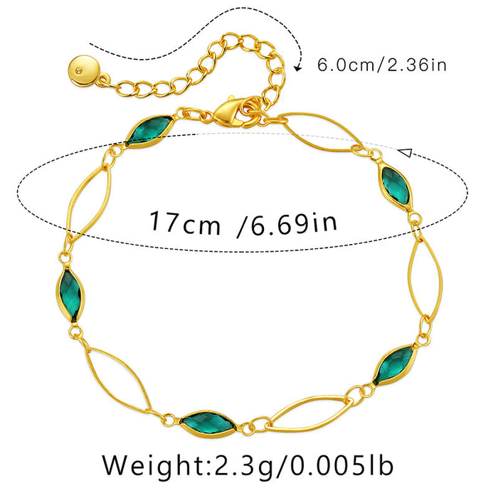 Wholesale Bracelet Copper Green Glass Drill Hollow Chain MOQ≥2 JDC-BT-XiL004