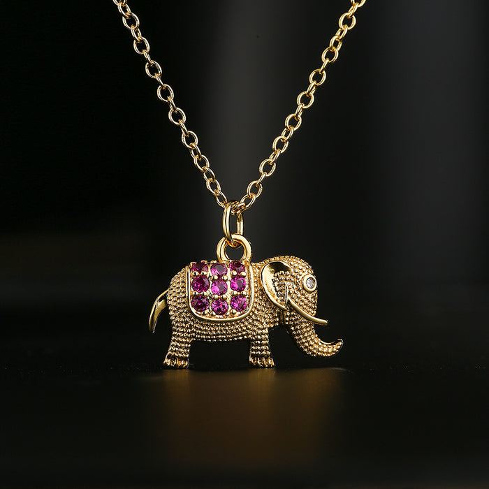 Wholesale Micro Set Zircon Elephant Pendant Necklace JDC-NE-AG155