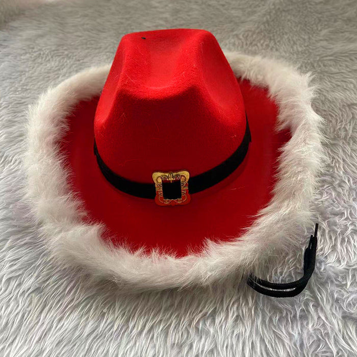Hombo al por mayor Denim Red Feather Christmas Western Cowboy Hat JDC-FH-Jiaqi004