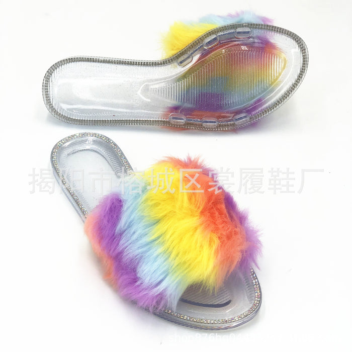 Wholesale crystal bottom word fur women's flat shoes JDC-SD-ShangL001