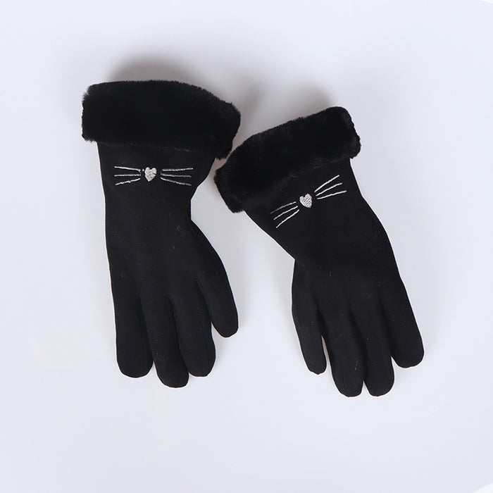 Wholesale Gloves De Velvet Cute Cat Face Outdoor Touch Screen MOQ≥2 JDC-GS-QiF005