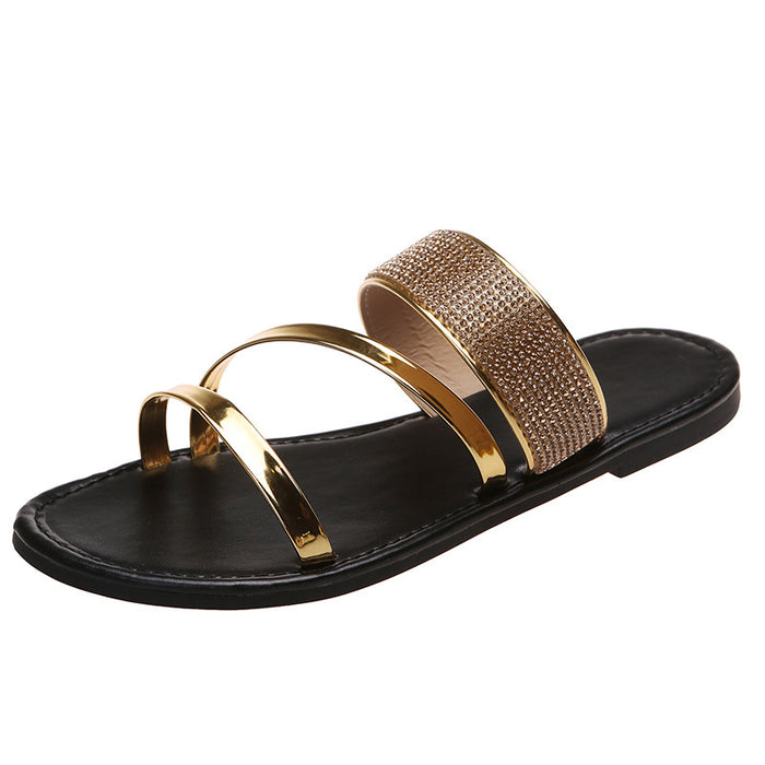 Wholesale Summer Rhinestone Flat Slippers Women's Beach Casual Sandals JDC-SD-MingD001