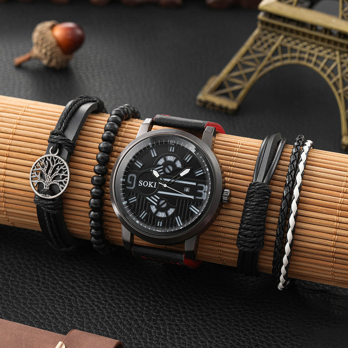 Wholesale Quartz Watch PU Men's Watch Bracelet Set MOQ≥2 JDC-WH-TuoC001