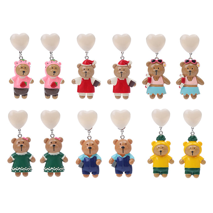Wholesale Earrings Plastic Cartoon Bear Love MOQ≥2 JDC-ES-Chouteng009