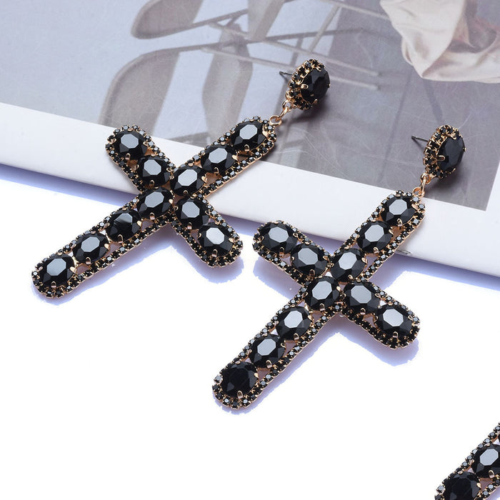 Jewelry WholesaleWholesale Exaggerated Alloy Diamond Color Cross Earrings JDC-ES-QLan008 Earrings 千岚 %variant_option1% %variant_option2% %variant_option3%  Factory Price JoyasDeChina Joyas De China