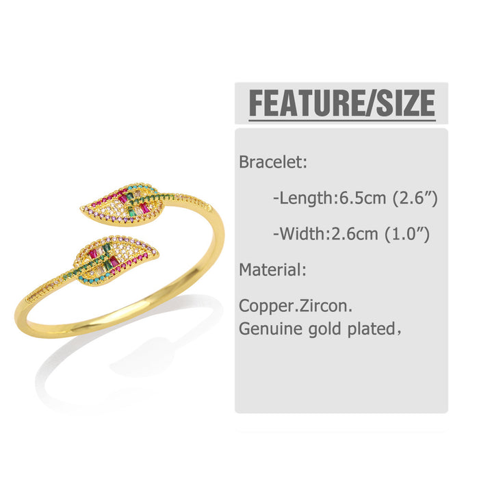 Wholesale Bracelet Copper Plated 18K Gold Zircon Colored Leaves JDC-PREMAS-BT-019