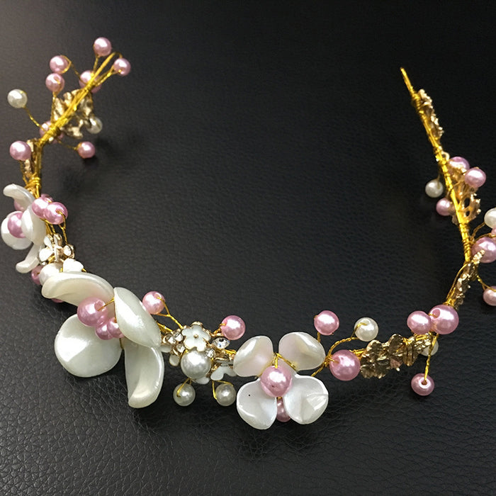 Wholesale Wedding Tiaras Bridal Hair Accessories Pearl Ceramic Gold MOQ≥2 JDC-HD-DengH001