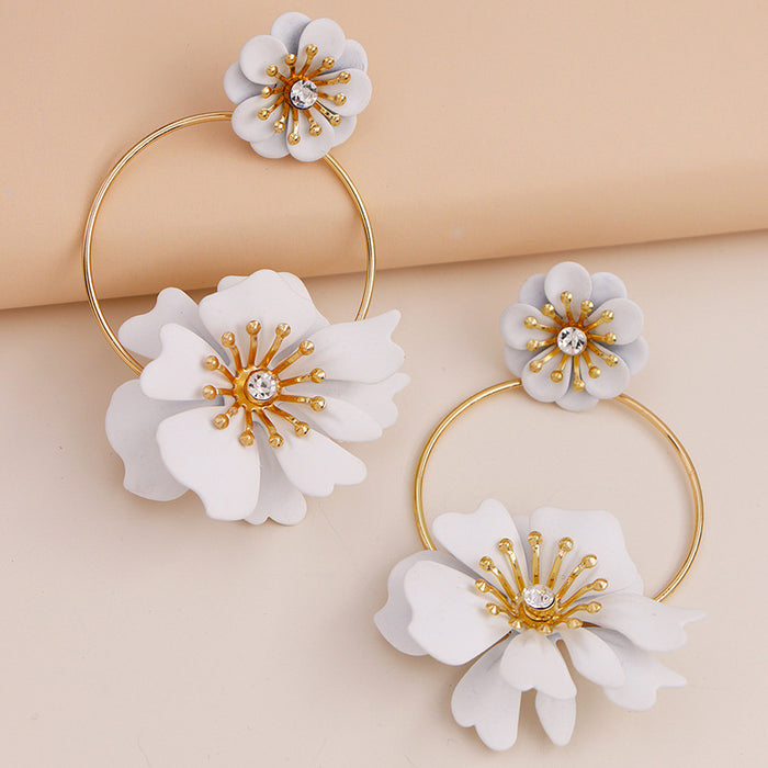 Wholesale fashion jewelry wholesale metal spray paint big flower earrings JDC-ES-GuoG001