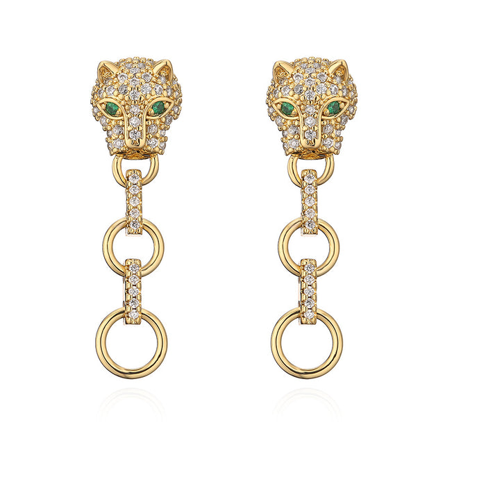 Wholesale Earrings Copper Real Gold Plated Micro Set Zircon Leopard JDC-ES-PREMAG012
