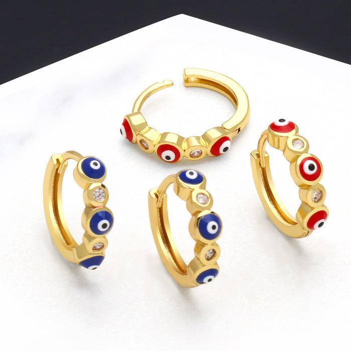 Wholesale Earrings Copper Plated 18K Gold Zircon Enamel Devil's Eye JDC-PREMAS-ES-008
