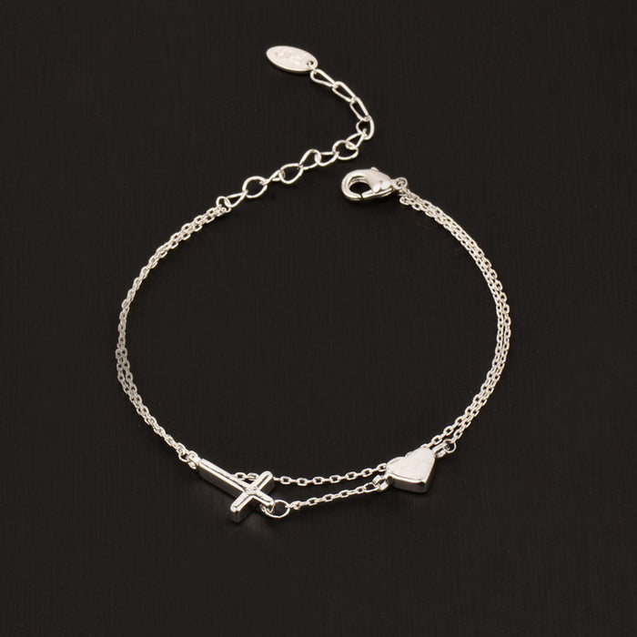 Wholesale Bracelet Alloy Cross Love Rose Gold Double Layer JDC-BT-KeMeng004