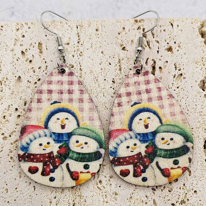 Wholesale Earring Wooden Christmas Tree Santa Claus Cute Snowman JDC-ES-Chengy029