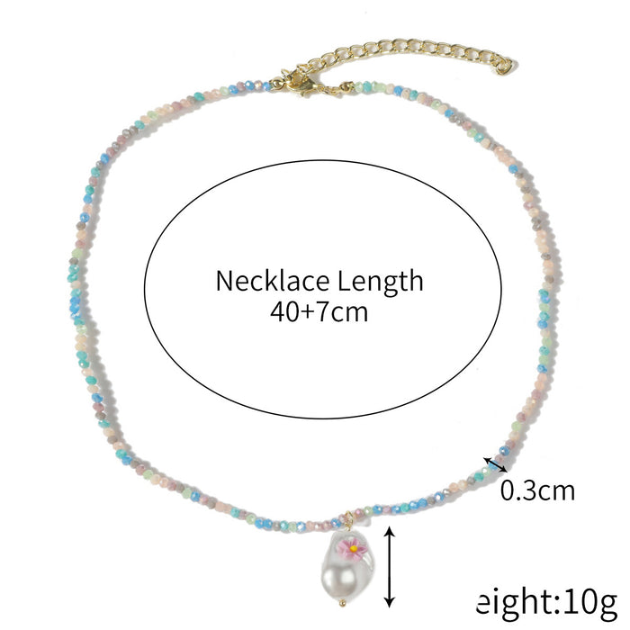 Wholesale Crystal Pendant Clavicle Chain Summer Color Rice Beads Crystal Pearl Necklace JDC-NE-JiaYi005