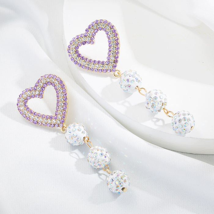 Wholesale Heart Shaped Color Ball Alloy Diamond Long Earrings JDC-ES-hemin036