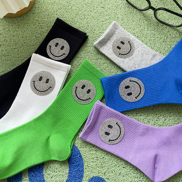 Wholesale Sock Cotton Mid Tube Smiley Hot Diamond Color JDC-SK-ZET001
