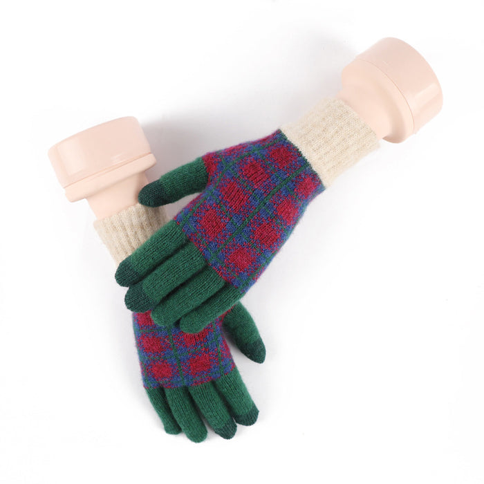 Wholesale Gloves Wool Plaid Winter Warm Touch Screen JDC-GS-HongX002