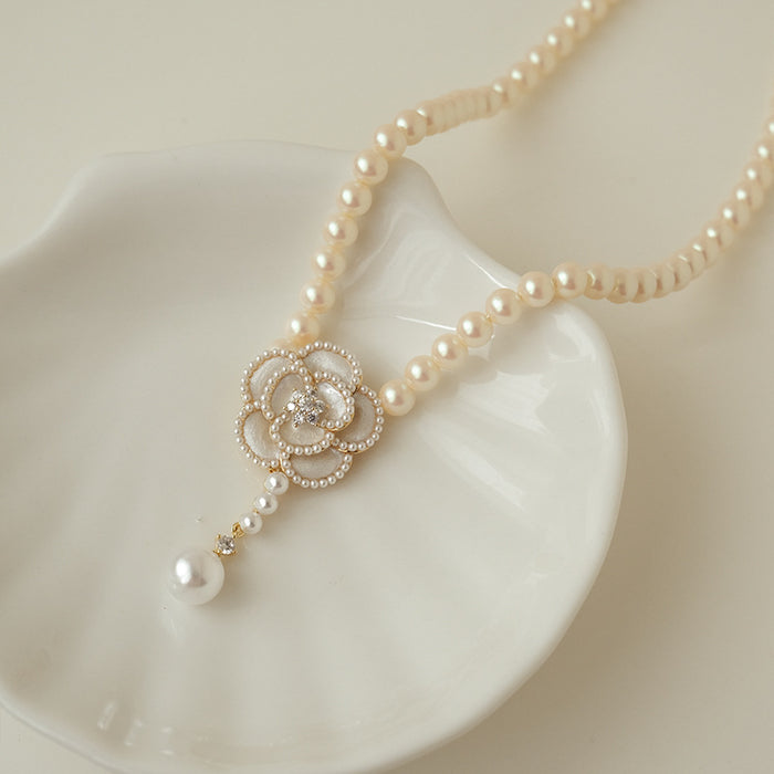 Wholesale necklace alloy niche pearl necklace small fresh sweet flowers MOQ≥2 JDC-NE-Ruil003