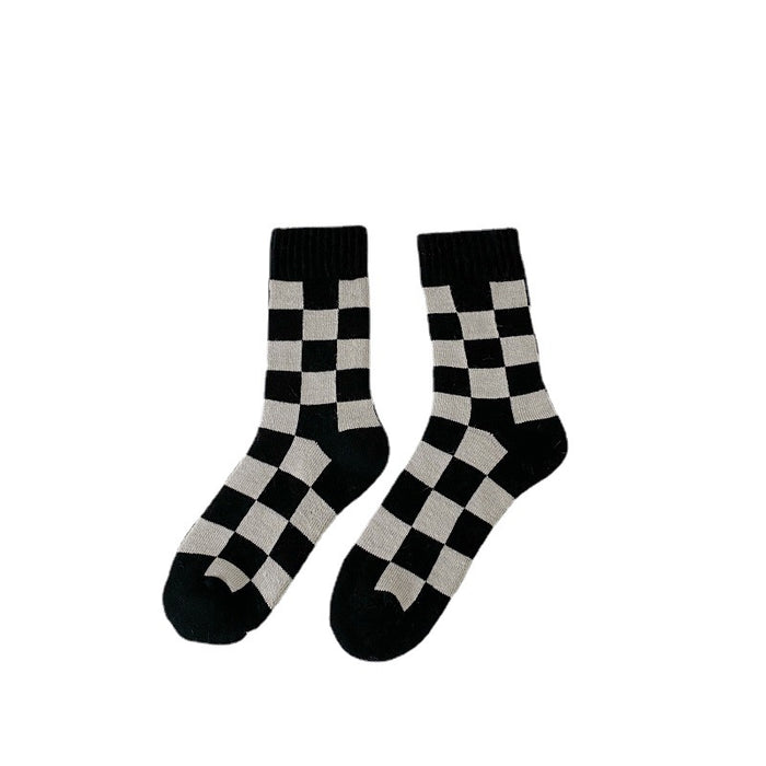 Wholesale Socks Wool Mid-Cylinder Warmth Thickened Checkered JDC-SK-ChangShen004