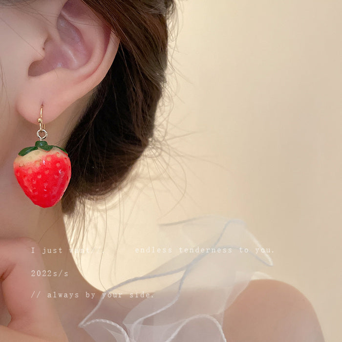 Wholesale red strawberry earrings Hong Kong style personality JDC-ES-Fengm049