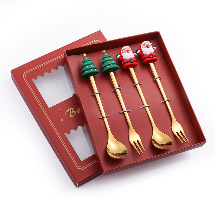 Wholesale Cartoon Stainless Steel Christmas Dessert Spoon Fork Set MOQ≥2 JDC-SN-BKB002