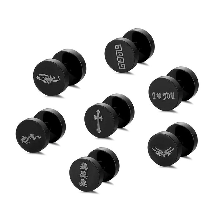 Wholesale stainless steel ear studs round cake dumbbells MOQ≥2 JDC-ES-qiany008