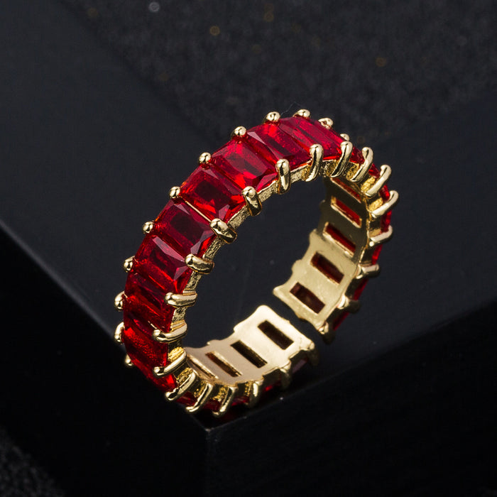 Joyería de mano de circón con incrustaciones al por mayor joyas de circón colorido anillo geométrico JDC-RS-Heim001
