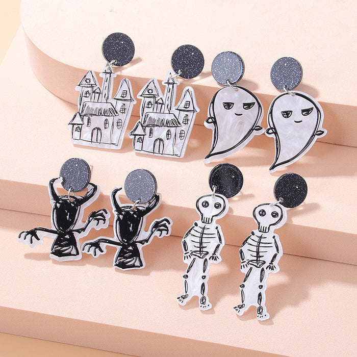 Wholesale Earrings Acrylic Halloween Embossed Ghost Skeleton MOQ≥2 JDC-ES-MTu002