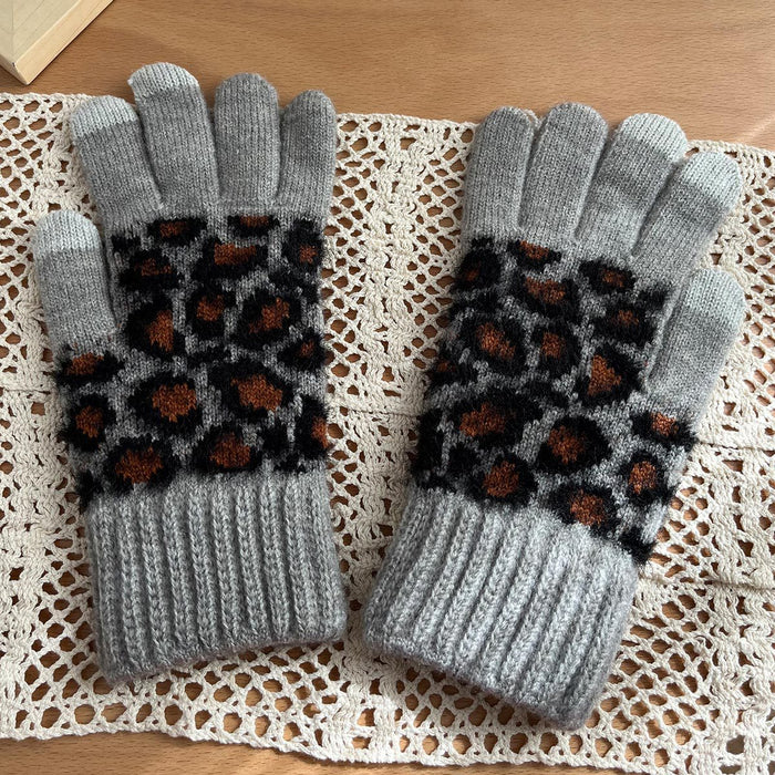 Wholesale Gloves Wool Leopard Print Warm Outdoor Touch Screen MOQ≥2 JDC-GS-YingZ003