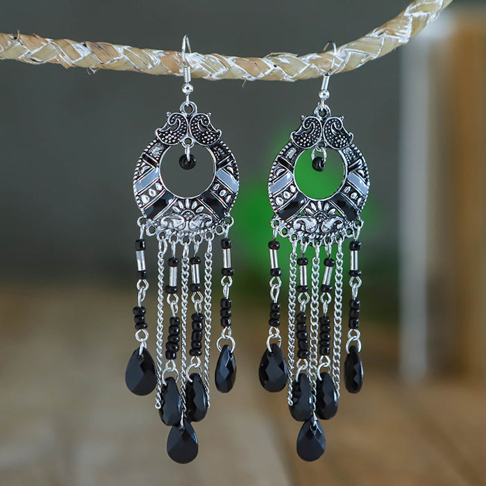 Wholesale Alloy Earrings Exaggerated Round Hollow Bohemian Long Tassel Drops JDC-ES-YYDX003