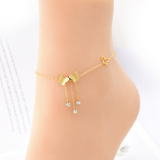Jewelry WholesaleWholesale Frosted Butterfly Anklet Women's Titanium Steel Tassel Diamond Anklet JDC-AS-WeiNS002 Anklets 唯奈斯 %variant_option1% %variant_option2% %variant_option3%  Factory Price JoyasDeChina Joyas De China