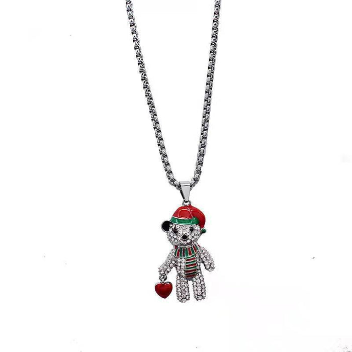 Wholesale Necklaces Stainless Steel Christmas Red Heart Bear MOQ≥2 JDC-NE-BaiYing003