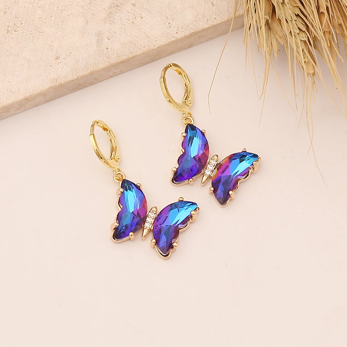 Wholesale Gradient Butterfly Copper Glass Earrings JDC-ES-BinM001