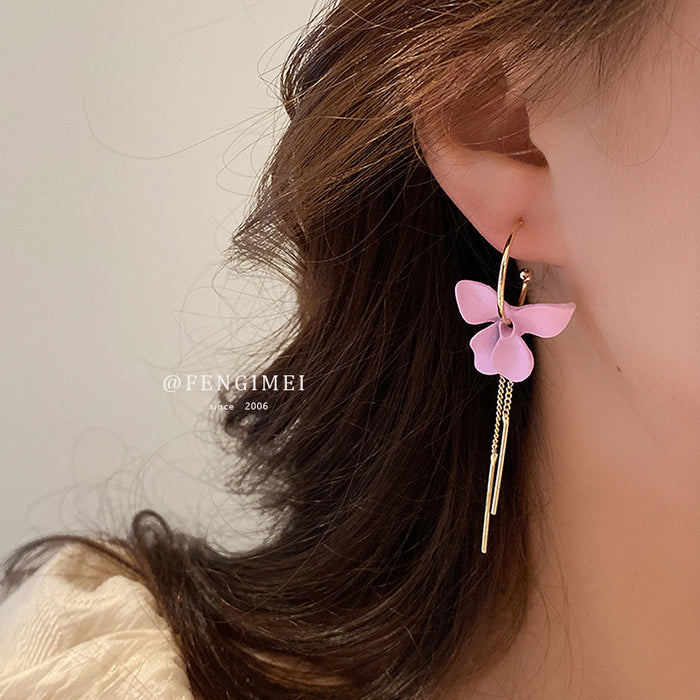 Wholesale Silver Post Asymmetric Geometric Flower Tassel Earrings JDC-ES-Fengm050