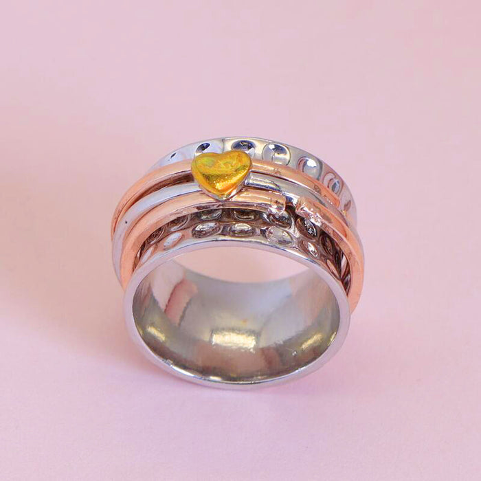 Wholesale Rings Alloy Rotating Double Color Heart MOQ≥2 JDC-RS-XinL004