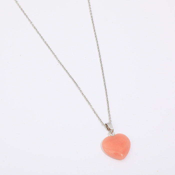Wholesale Necklace Stainless Steel Natural Stone Luminous Heart Shaped JDC-NE-CaoEn004
