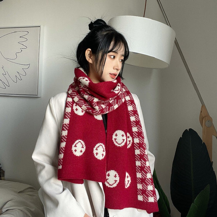 Wholesale Scarf Imitation Cashmere Thickened Double Sided Plaid Smiley Shawl MOQ≥2 JDC-SF-Xinrong001