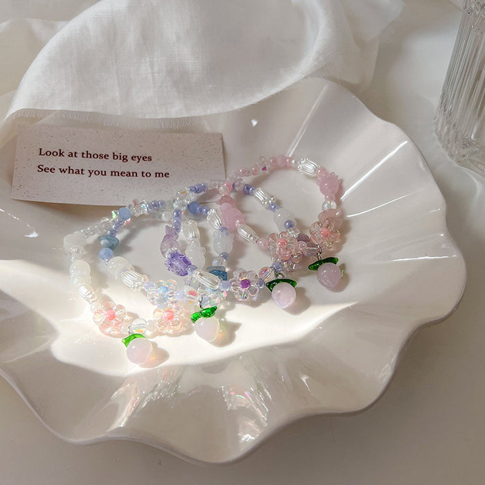 Wholesale Cute Handmade Colorful Glass Freshwater Pearl Flower Stretch Bracelet JDC-BT-ShiP001