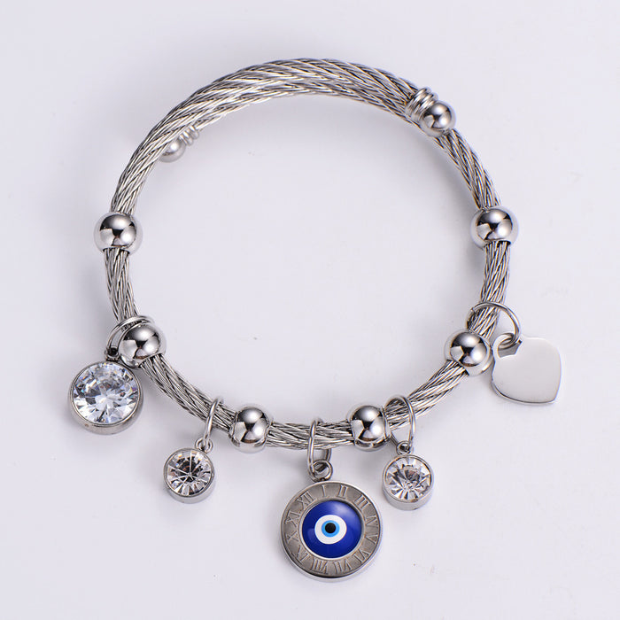 Titanio al por mayor de acero Evil Ojo Turquía Blue Eye Heart Bracelet JDC-BT-Premaimi001