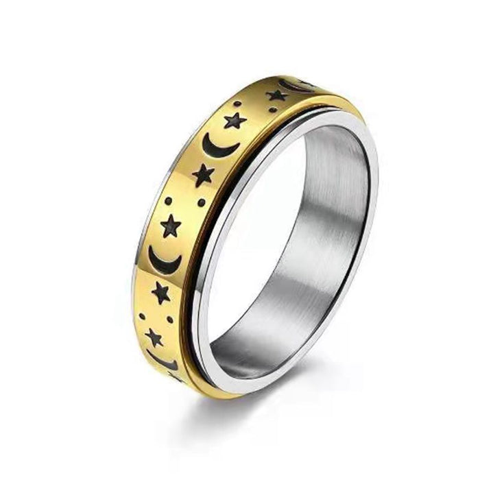 Wholesale Star Moon Stainless Steel Rotating Couple Rings MOQ≥2 JDC-RS-ChenX002