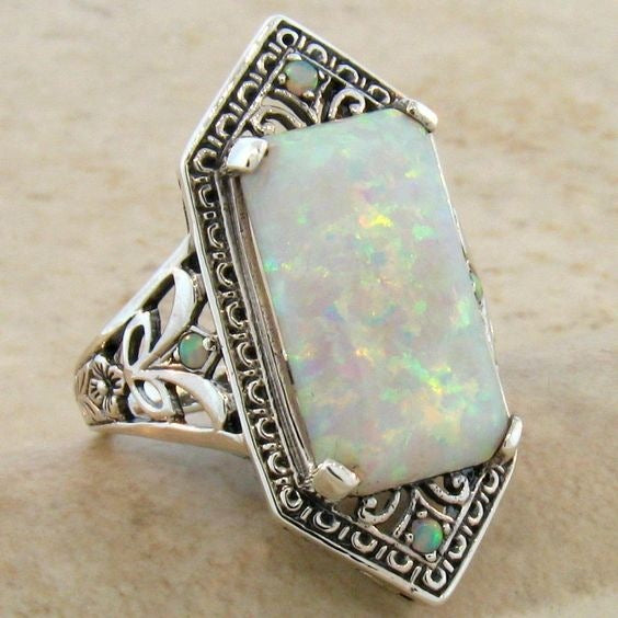 Wholesale Ring Alloy Square White Antique Silver JDC-RS-HeChen028
