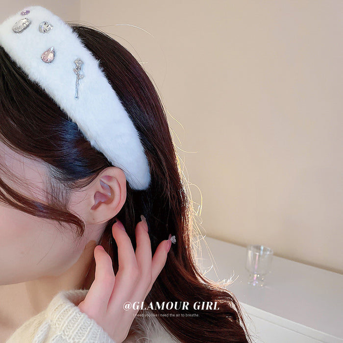 Wholesale Hair Hoops Plush Plush with Diamonds Love Love Water Drop Roses JDC-HD-BoYue001