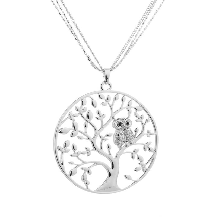 Wholesale diamond studded animal owl necklace hollow tree of life sweater chain MOQ≥2 JDC-NE-shenX005